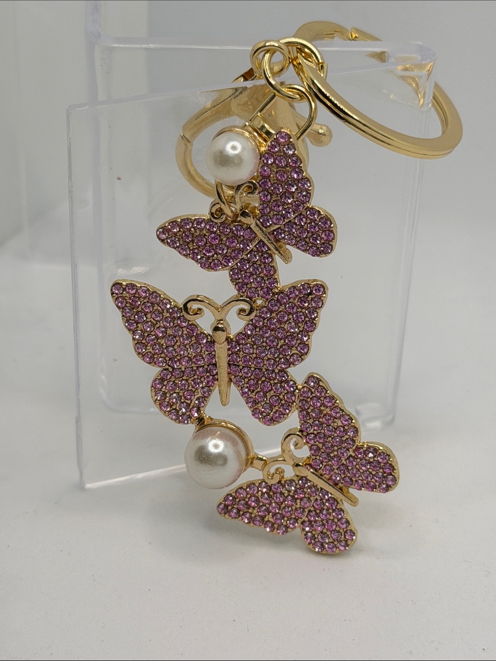 Pink & Gold Butterfly Keychain Charm